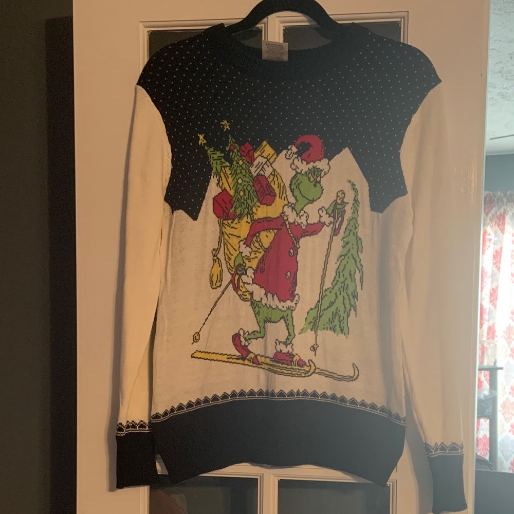 Festive Black and White Sweater with Holiday Design